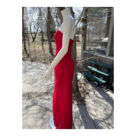 Vintage 90s Jessica McClintock for Gunne Sax Strapless Formal Maxi Dress Red Bea - Picture 11 of 16
